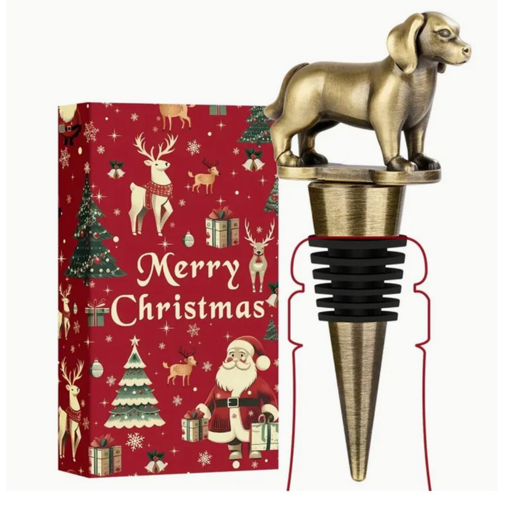 Golden Retriever Bottle Stopper with Christmas Box & Card